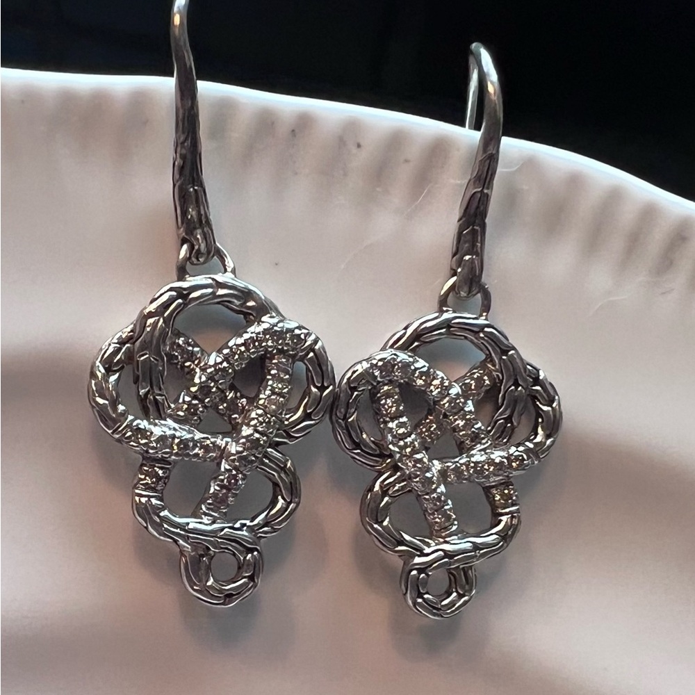 John Hardy Silver and Diamond Knot Earrings